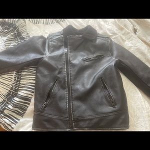 Boys Faux leather bomber jacket